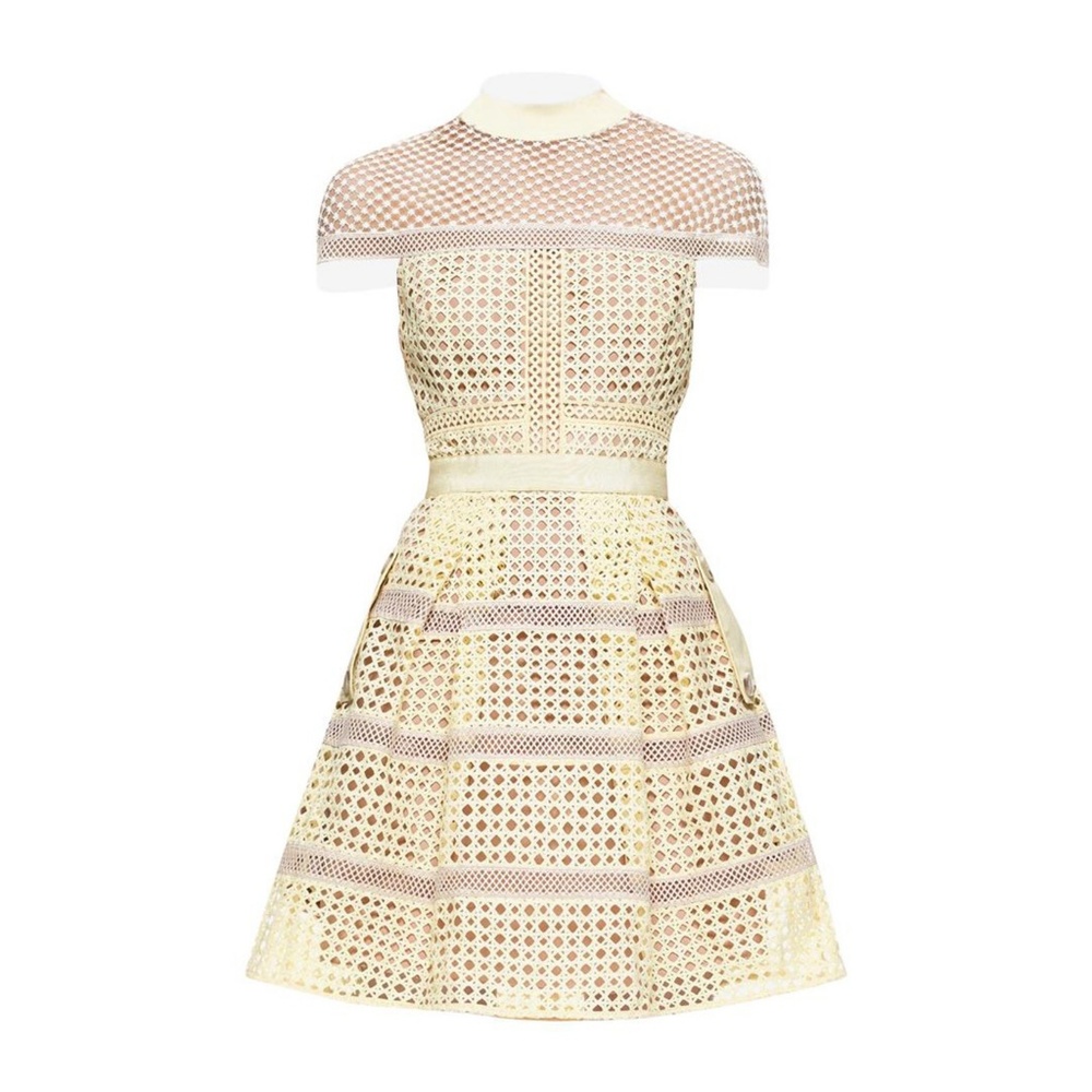 SELF-PORTRAIT Yellow Crosshatch Lace Mini